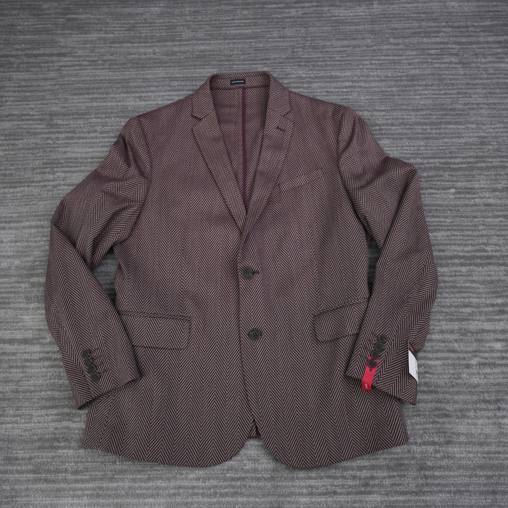 J Ferrar Slim‎ Fit Blazer Men Burgundy Black Herringbone Sport Coat L 42/44 R